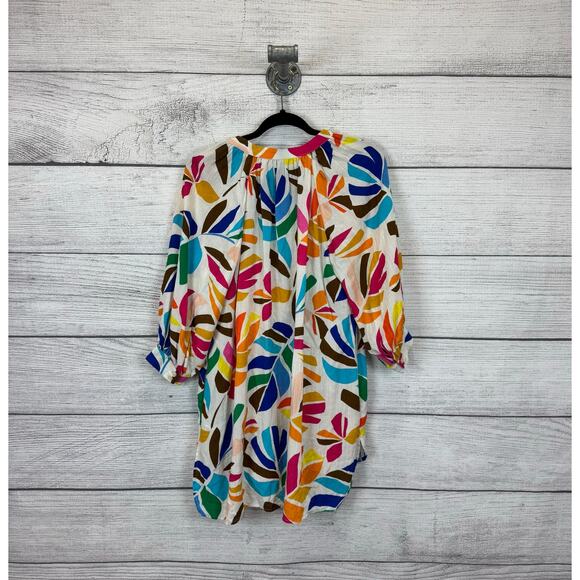Tabitha Brown x Target Cream Colorful Button Up Tunic Blouse Size Medium - Picture 8 of 9